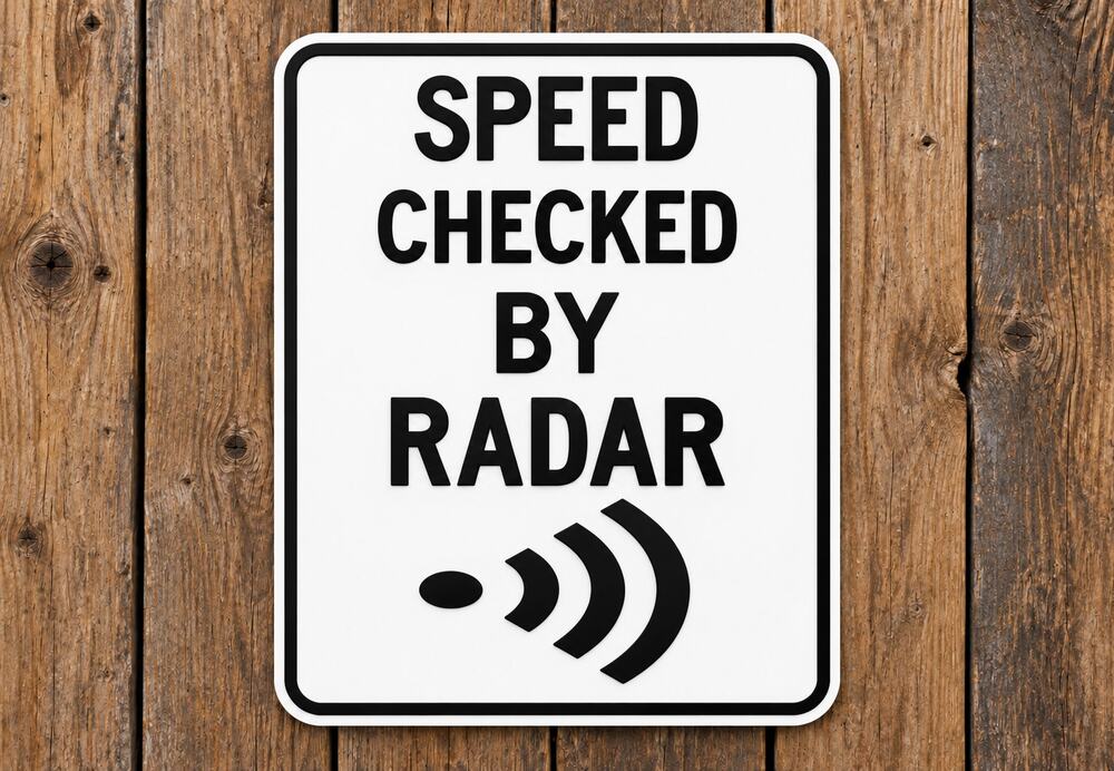 Speed Checked by Radar Road Sign Street Highway Interstate Speed MPH Travel